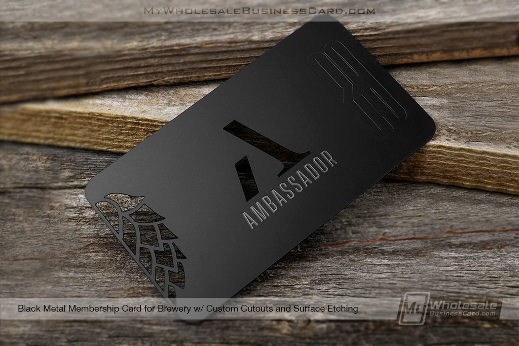 My Wholesale Business Card | Black Metal Brewery Membership Card With Hops Cutout