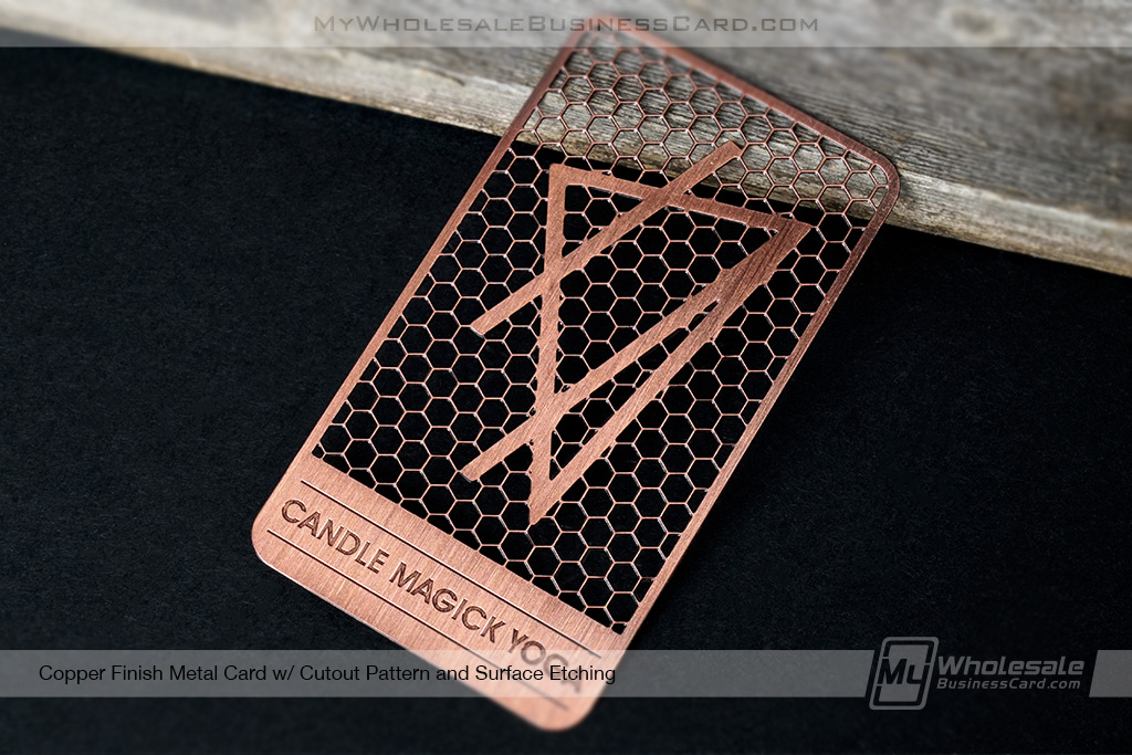 My Wholesale Business Card | Copper Rustic Look Metal Card Brushed And Custom Cut Through Areas