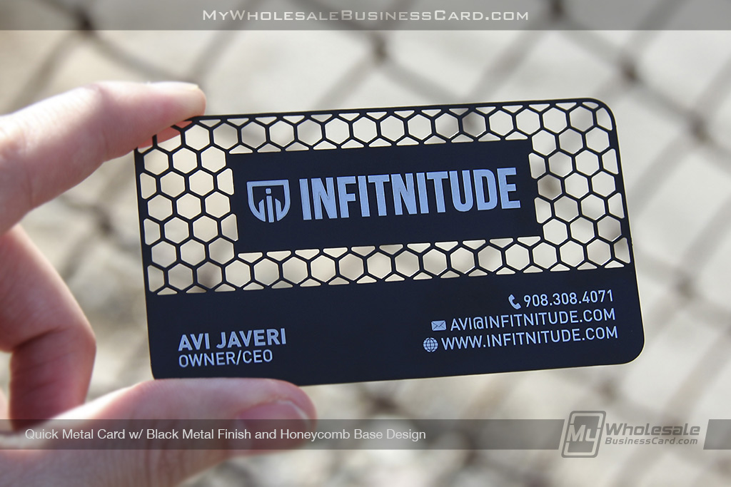 My Wholesale Business Card | Mmbc Black Quick Metal Card With Modern Honeycomb Geometric Design