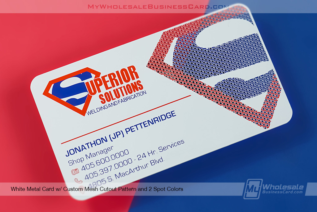 My Wholesale Business Card | White Metal Card With Superman Style Design And Colors