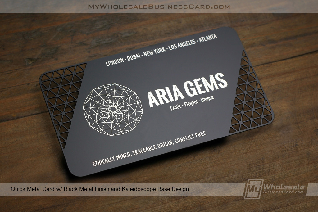 My Wholesale Business Card | Black Quick Metal Business Card For Gem Company With Triangle Cutout Pattern