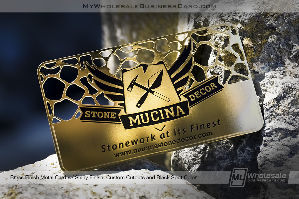 My Wholesale Business Card | Brass Finish Metal Business Card Stone Mason Work With Custom Rock Cutout Pattern Ws