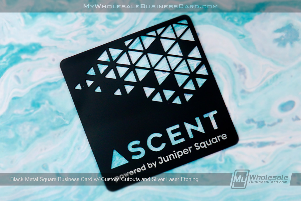 My Wholesale Business Card | Black Square Metal Business Card With Custom Cutout And Logo 1