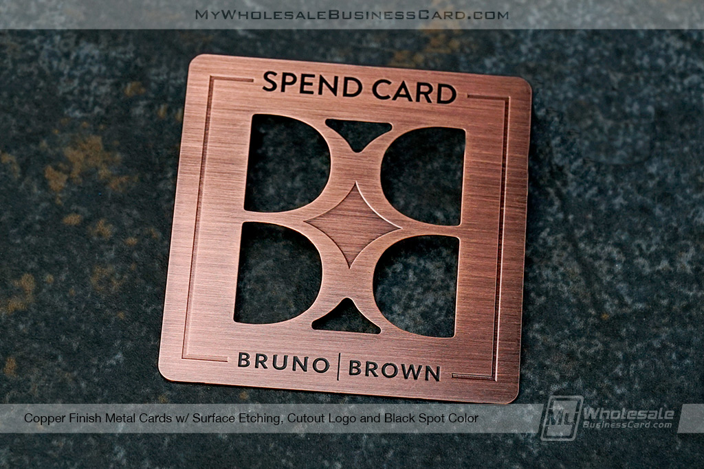 My Wholesale Business Card | Copper Square Finish Metal Cards With Custom Logo Cutouts And Black Details