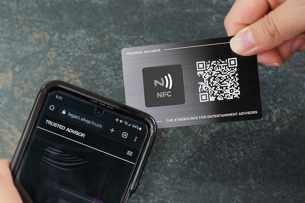 My Wholesale Business Card | Gunmetal Nfc Business Card Silver Laser Etching Qr Code Trusted Advisor 1