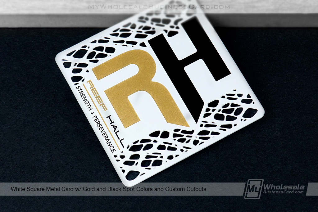 My Wholesale Business Card | White Metal Square Business Card With Gold Metallic Color 1