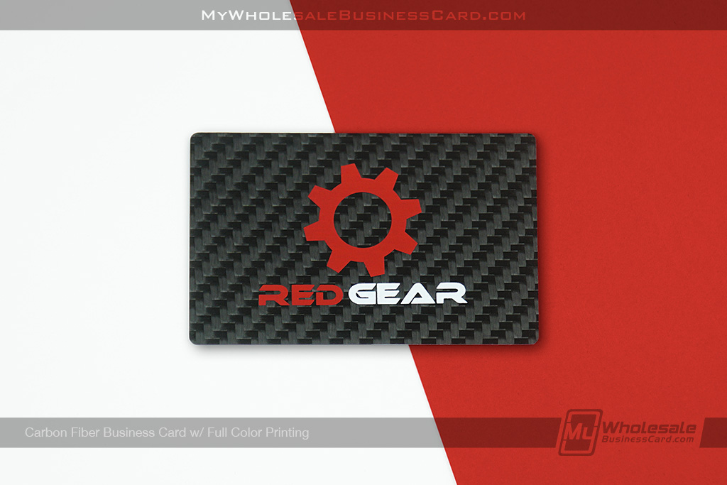 My Wholesale Business Card | Carbon Fiber Business Card With Red Gear Print Design Ws