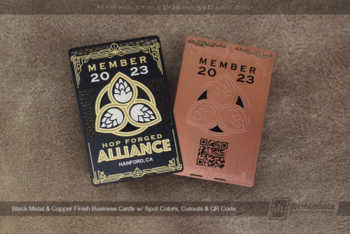 My Wholesale Business Card | Black Metal Copper Finish Business Cards Spot Colors Cutouts Qr Code Hop Alliance