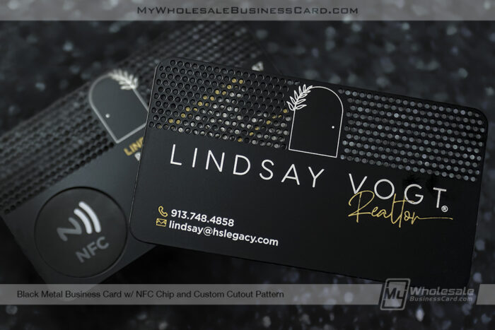 My Wholesale Business Card | Black Metal Nfc Business Card For Realtor With Gold Spot Color Silver Laser Etch Ws