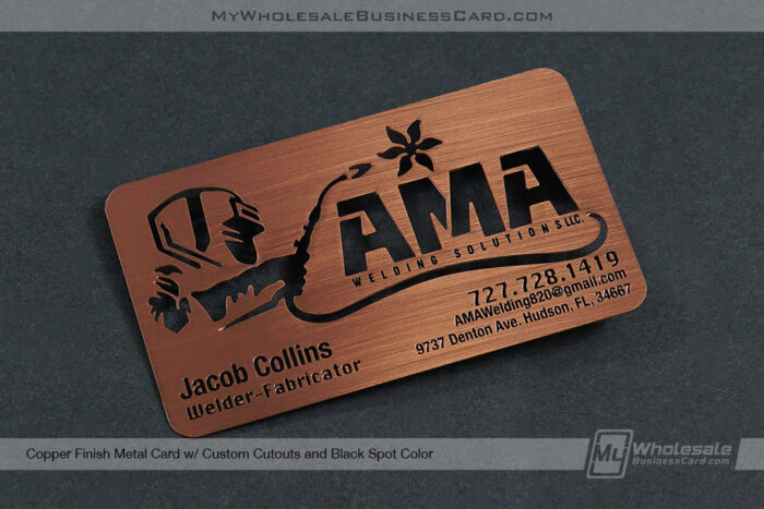 My Wholesale Business Card | Copper Finish Metal Buisness Card With Custom Cutout Welder Design