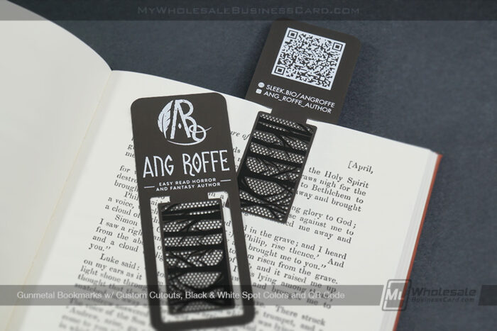 My Wholesale Business Card | Gunmetal Bookmark Custom Cutouts Black White Spot Colors Qr Code Ang