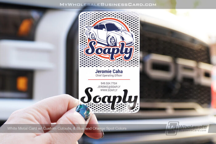 My Wholesale Business Card | White Metal Business Card For Auto Detailer With Spot Colors Cutouts W