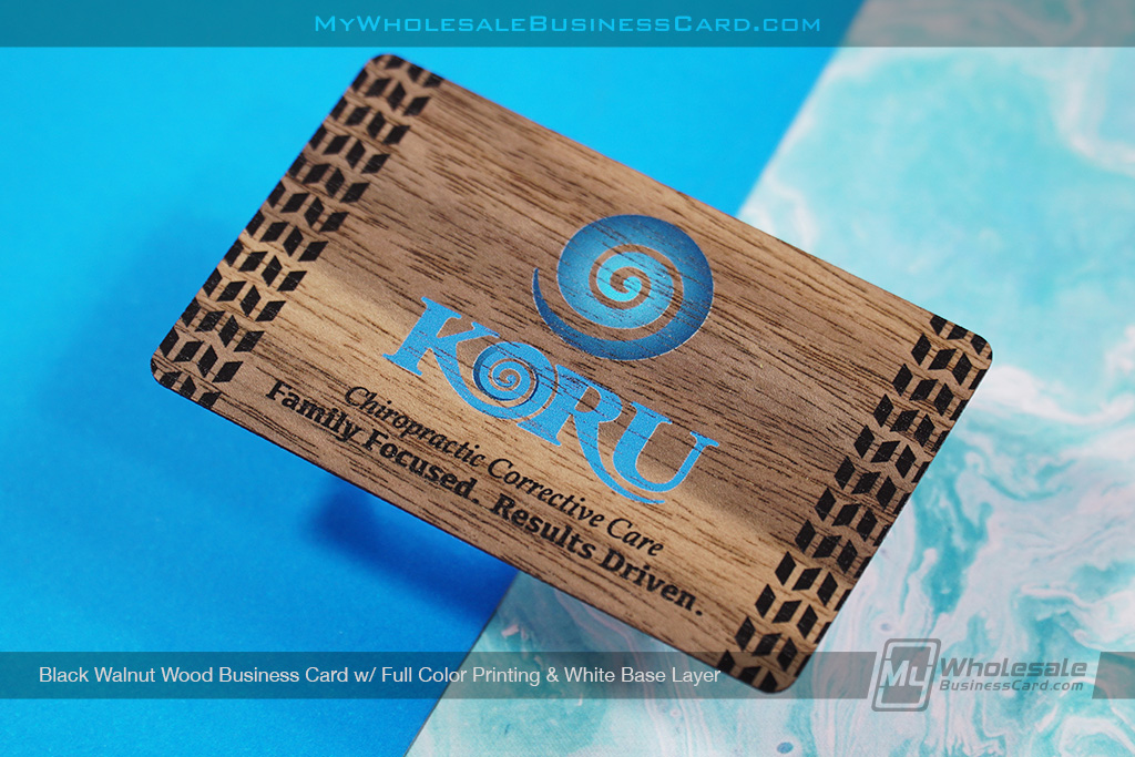 My Wholesale Business Card | Black Walnut Wood Business Card Full Color Printing White Base Layer Koru