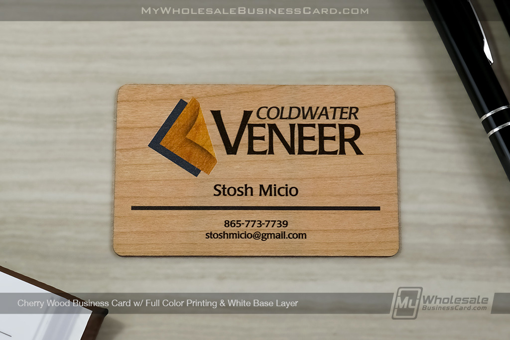 My Wholesale Business Card | Cherry Wood Business Card Full Color Printing White Base Layer Coldwater