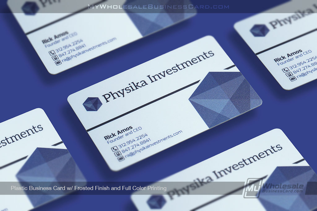 My Wholesale Business Card | Frosted Business Card Plastic With White And Blue Design Full Color Print Gradients
