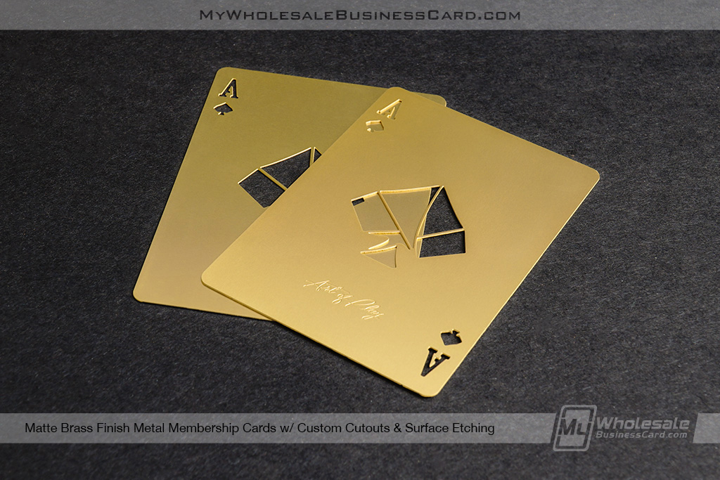 My Wholesale Business Card | Matte Brass Finish Metal Membership Card With Playing Card Ace Design