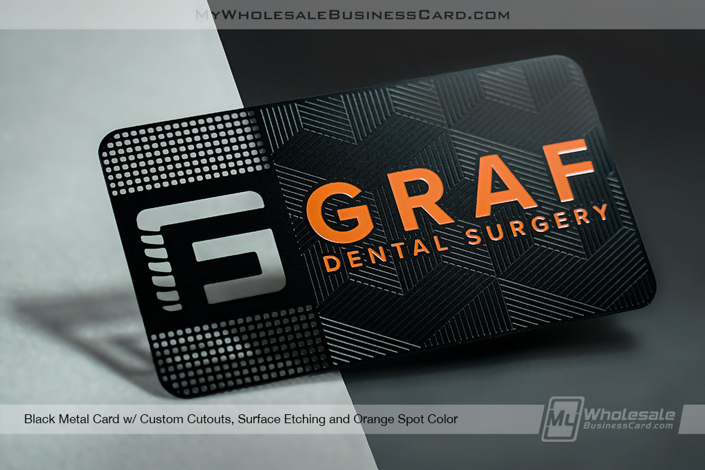 Metal Business Cards Vs. Plastic Business Cards Vs. Wood Business Cards: What Should You Recommend? 2 My Wholesale Business Card | Black Metal Dental Business Card With Custom Logo Cutout
