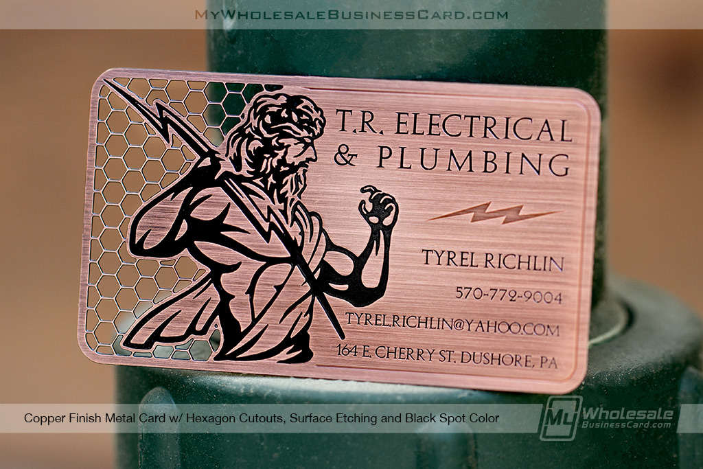 Metal Business Cards Vs. Plastic Business Cards Vs. Wood Business Cards: What Should You Recommend? 11 My Wholesale Business Card | Copper Metal Card For Electrical Company With Cutouts