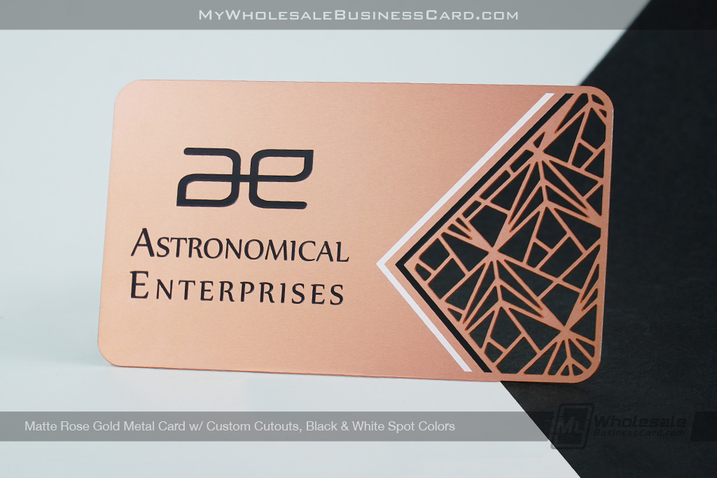 Metal Business Cards Vs. Plastic Business Cards Vs. Wood Business Cards: What Should You Recommend? 3 My Wholesale Business Card | Matte Rose Gold Finish Metal Card Custom Cutout Black White Spot Colors
