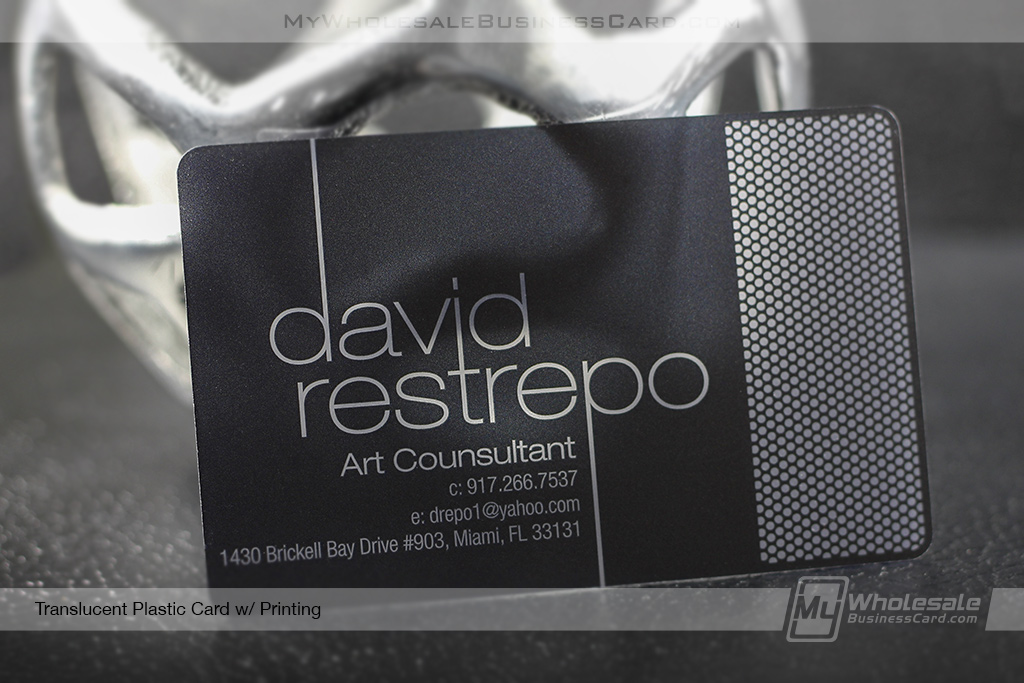 Metal Business Cards Vs. Plastic Business Cards Vs. Wood Business Cards: What Should You Recommend? 8 My Wholesale Business Card | Plastic Translucent Business Card For Art Consultant Full Coverage Black Print Design