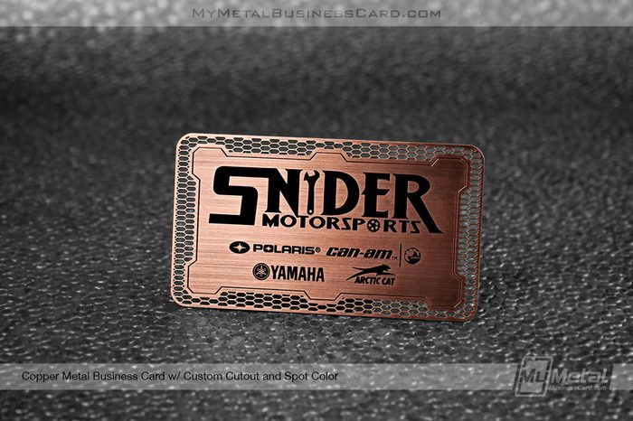 How To Create A Good-Better-Best Specialty Business Card Proposal 13 My Wholesale Business Card | Copper Finish Business Cardsnyder Motorsports Cutout Spot Color