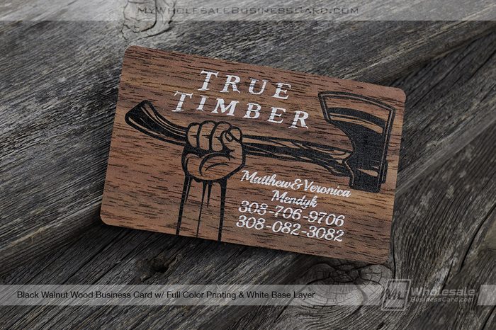 My Wholesale Business Card | Black Walnut Wood Business Card Full Color Printing White Base Layer Timber