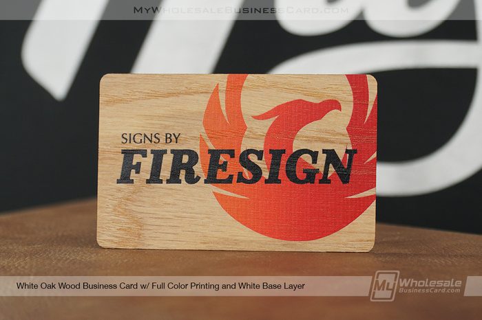 My Wholesale Business Card | White Oak Wood Business Card Full Color Printing White Base Layer Firesign